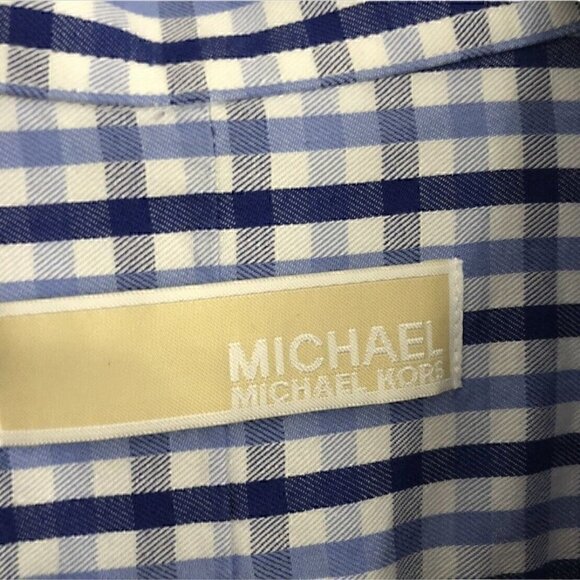 Michael Kors Mens Blue White Gingham Check Button-Front Shirt SZ 17.5 / 32 33 - Picture 5 of 6